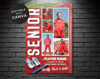 Track and Field Senior Night Poster Template, Photo Collage (24X36, Editable Canva)