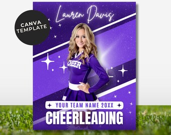 Cheerleader Senior Banner Editable Template Cheer Poster Design Template Cheer Purple Background 24x30IN