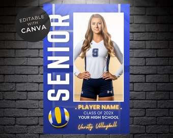 Sports Banner for Volleyball Player, Senior Night Gift, Sports Poster, Sports Background, Canva Template | 24X36IN | SNC BB004