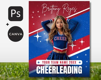 Cheerleader Poster Editable Template, Red and Blue (Canva/PSD, 24x30) (Digital Download)