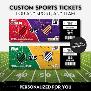 Design de billet souvenir personnalisé pour TOUS et TOUT LOGOS d'équipes sportives Nhl Mls Nfl Nba Nrl Wnba Ticket anniversaire surprise, cadeau pour le jour du match