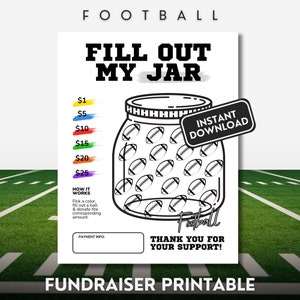 Football Fundraiser &quot;Fill Out my Jar&quot; Flyer Football Sponsor My Season Printable Pick a Color to Donate Fun & Easy Fundraiser  NonEditable