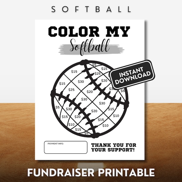 Softball Fundraiser Flyer "Color My Softball" Printable Pick a Spot to Donate Fun & Easy Fundraiser Instant Download Individuals and Teams