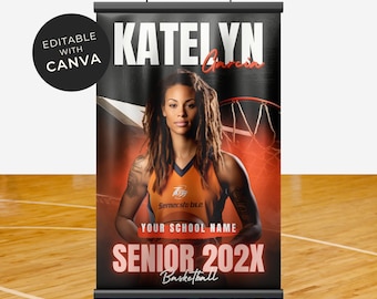 Basketball Senior Night Banner Canva Template Editable Poster Template Senior Sports Banner Poster Design for Basketball MVP Player 24X36
