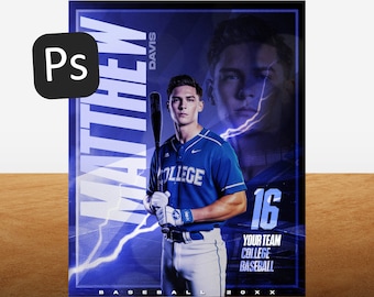 Photoshop Baseball Poster Template Sports Senior Banner & Poster Baseball Background Backdrop Baseball Photography Template with Overlays