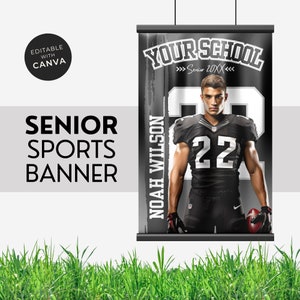 Football Senior Banner Template or Any Sport Black & White Number Poster Editable Template All Star Banner Canva Template College Football