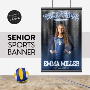 Sports Poster Template For Volleyball or Any Sport Black & Blue Canva Template Senior Class Banner Sports Poster Graduation Night  24X36