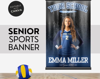 Volleyball Canva Template For Senior Banner & Sports Poster, Sports Graduation, Senior Night Gift, Sports Background | 24X36IN