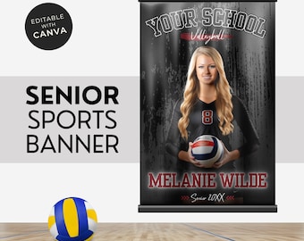 Volleyball Banner Template Poster Volleyball Senior Night Banner High School Sports Backdrop Editable Banner Template Red & Black 24X36IN