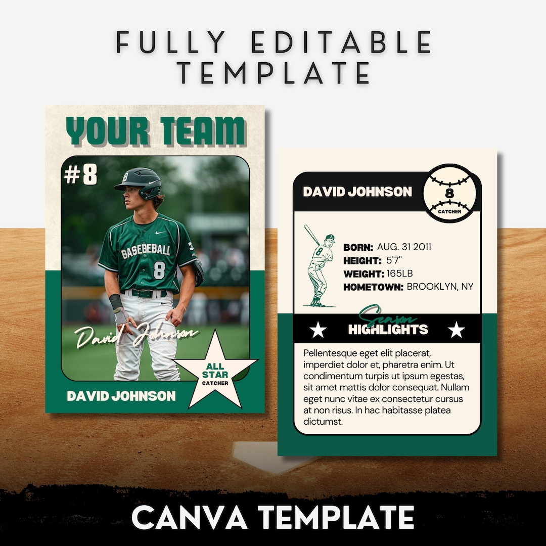 Baseball Card Template Sports Baseball Trading Card Fully Editable ...