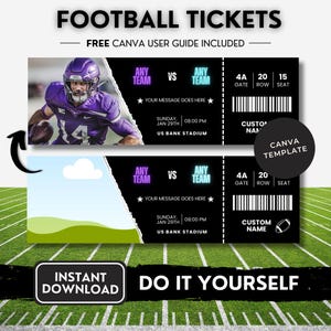 Benutzerdefinierte Fußballticket-Vorlage Überraschungsgeschenk für Sportfan Benutzerdefiniertes College Football Spielticket Personalisierte bearbeitbare Gutschein Geschenkidee