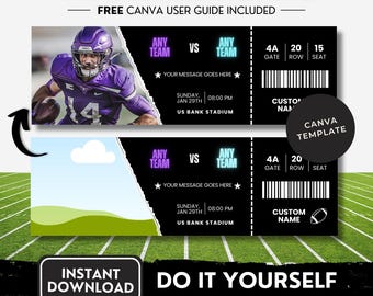 Custom voetbalticketsjabloon verrassingscadeau voor sportfan Custom College Football Game Ticket gepersonaliseerde bewerkbare voucher cadeau-idee