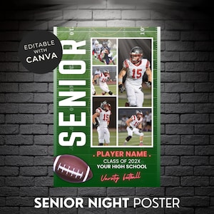 Football Senior Night Poster Photo Collage Template for Football Senior Football Graduation Custom DIY Gift Photo Frame Template 24X36IN