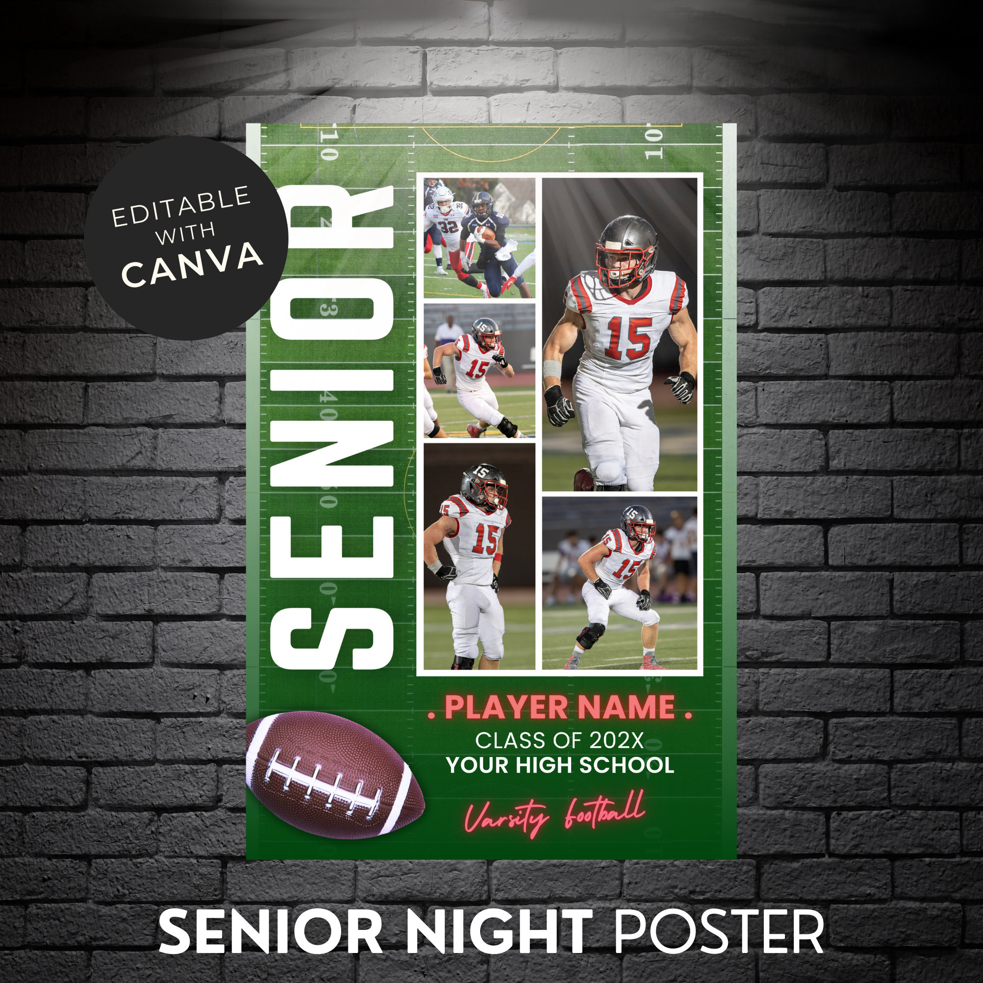 For Living Room Football Team Senior Graduation Gift Photo Collage Poster  Valentine's Day, image size:2000x2000