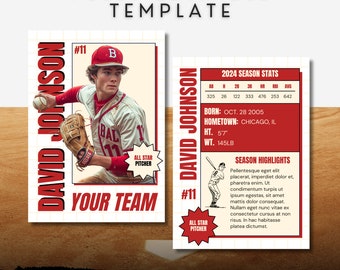 Baseball Card Canva Template with Player Stats Fully Editable Vintage Inspired Baseball Digital Trading Sports Card DIY Fake Baseball Card