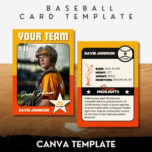 Modello di carta da baseball Modello di carta da baseball vintage Sports Trading Carta da baseball personalizzata completamente modificabile per regalo da giocatore di baseball Modello fai da te Canva