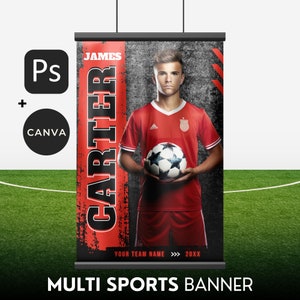 Senior Soccer Banner Template or Any Sport Canva & Photoshop Editable Template Varsity Senior Banner Soccer Graduation Red Black 24X36IN