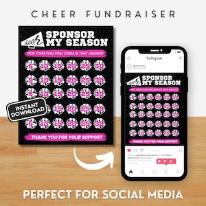 Cheer Fundraiser Sponsor My Season for Social Media Cheerleading Fundraiser Pick Your Number Fundraiser Flyer Cheerleader Non-Editable