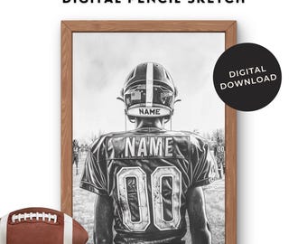 Personalized Football Senior Gift for Boys Custom Pencil Sketch Art Football Room Wall Decor Senior Night Gift for Him Birthday Gift