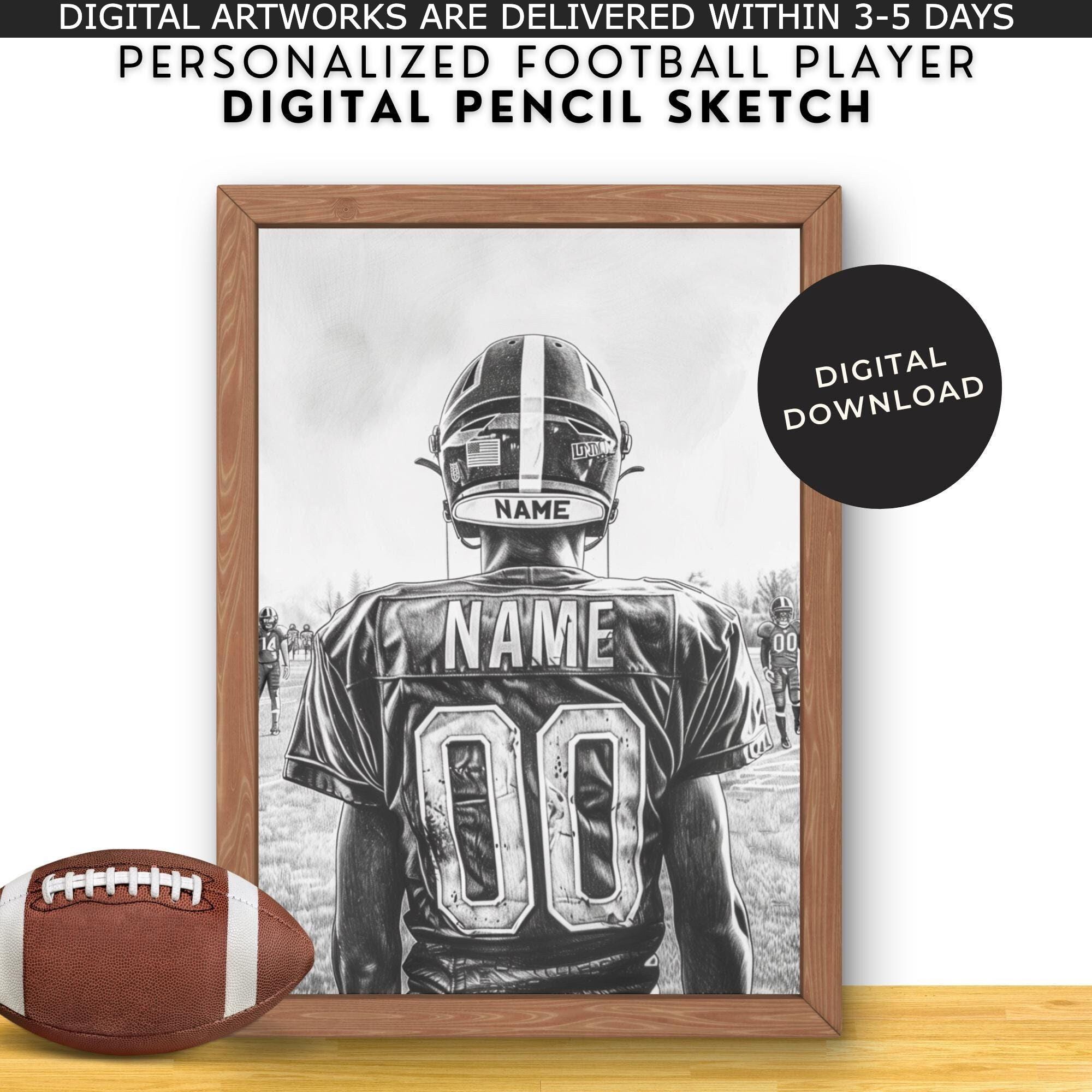Personalized Football Senior Gift for Boys Custom Pencil Sketch Art Football Room Wall Decor Senior Night Gift for Him Birthday Gift