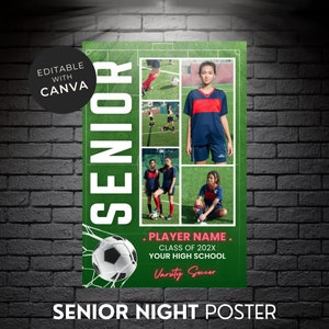 Soccer or Football Senior Night Poster Canva Template – Customizable Photo Collage Editable Graduation Sports Banner High School Soccer Gift