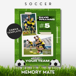 Green Football Soccer Memory Mate – Editable 8x10 Photo Collage, Digital Canva Picture Frame, Senior Night Keepsake & Player Gift