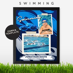 Editable Swimming Photo Collage Template Memory Mate Swim Recognition Keepsake Photo Memory Display or Swim Coach DIY Gift Idea