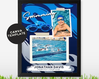 Swim Team Photo Collage Template, Senior Night Gift (Canva Editable)