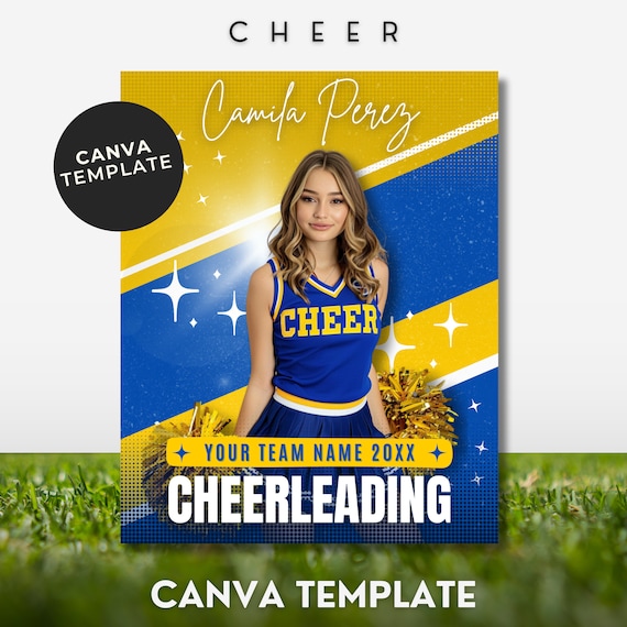Cheer Senior Poster Canva Editable Template, Yellow & Blue (24x30) (Digital Download)
