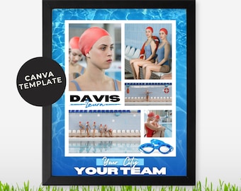 Plantilla de collage de fotos del equipo de natación, regalo para atletas (descarga digital)