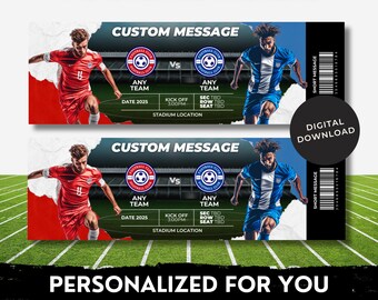 Voetbalticket cadeau voetbal gepersonaliseerd voor elke MLS, MLF, Liga Mayor, Futbol Ticket Souvenir voetbalfan Voetbal Vaderdag Verjaardagsidee