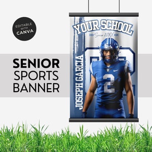 Football Banner Template or Any Sports Poster Grey & Blue Canva Senior Banner Template with Background Number High School 24X36IN  Navy Blue