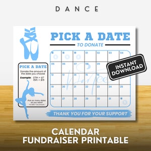 Pick a date to Donate Dance Calendar Fundraising Dance Printable Donation Pay the Date Printable Fundraiser Download Light Blue Non Editable