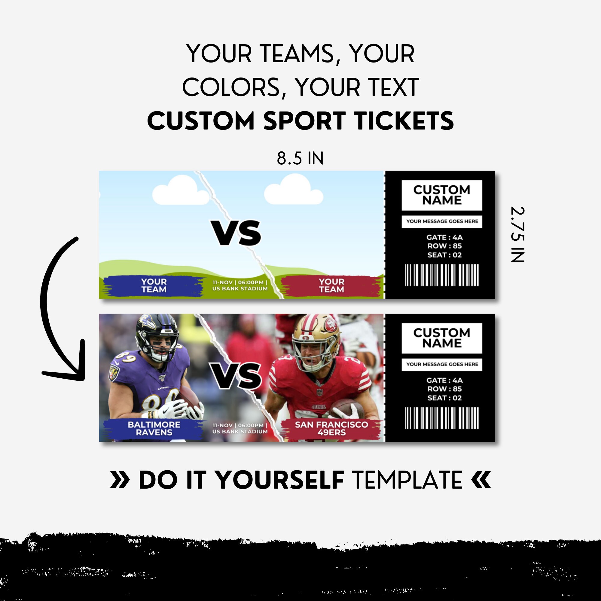 Sports Ticket Template, Canva Template, Custom Tickets Fake Sports