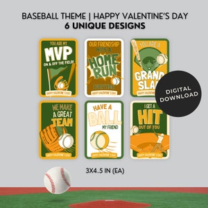 Baseball Greeting Cards Set Baseball Valentine Day Baseball Team Gift Printable Kids Greeting Cards School Valentine  3X4.5 IN EA