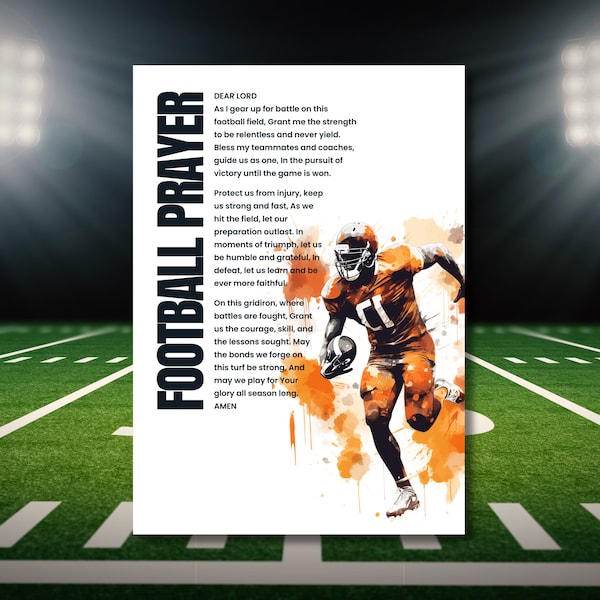 Football Player Prayer | Christian Football | Printable Football Gift | Digital Download | Sport Poster | Watercolor Sports