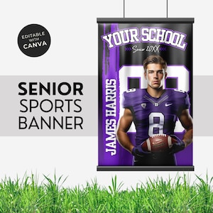 Football Senior Banner or Any Sports Poster Editable Purple Canva Template Senior Football High School Banner Senior Night Poster 24X36IN