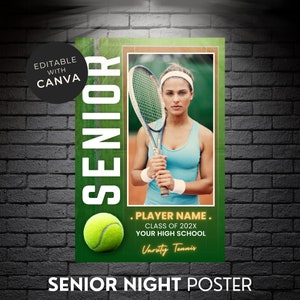 Tennis Senior Night Poster Canva Template Tennis Player Photo Frame Custom Tennis Poster Gift Editable Template Tennis Backdrop 24X36IN
