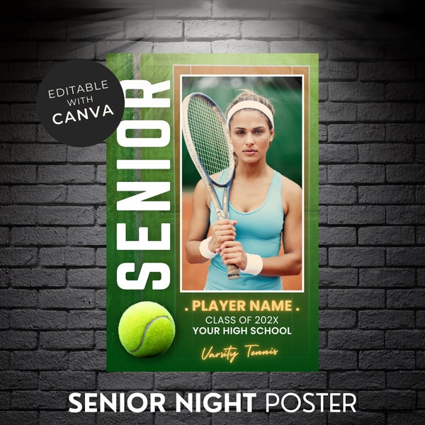 Custom Tennis, Tennis Player Gift, Senior Night Gift, Tennis Coach Gift, College Poster, Editable Template 24X36IN | SNC BB004