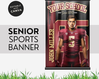 Senior Sports Banner Canva Template | Sports Background | Banner Senior Sports Poster, Senior Banner Design 24X36IN Burgundy