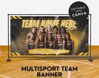 Plantilla de Canva para banner de equipo deportivo senior para escuela secundaria o universidad Baloncesto Voleibol Fútbol Béisbol o cualquier diseño de póster deportivo 3x6