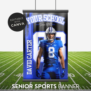 Football Banner Template or Any Sports Blue Backdrop Senior Sports Poster Template Editable Senior Night Banner Sports Graduation 24x36