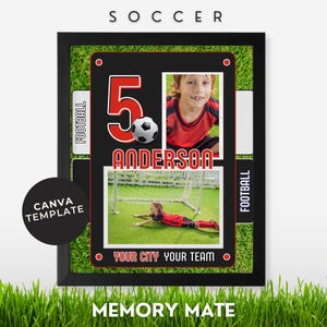 Voetbalfotocollage Voetbalsjabloon Speler Voetbalteam Gepersonaliseerde bewerkbare sjabloon Canva voetbal digitale fotolijst afdrukbaar
