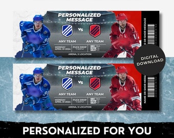 Hockey Ticket Personalized NHL Hockey Game Ticket for ANY TEAMS Fake Sports Custom Ticket Father's Day Gift Birthday Surprise Gift Idea