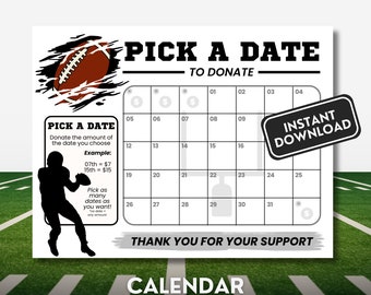 Football Calendar Fundraiser Pick a date to Donate Football Fundraising Calendar Donation Printable Fun & Easy Red and Black   NonEditable