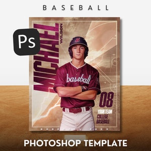 Modèle d'affiche de baseball Photoshop Affiche de baseball entièrement modifiable Facile à utiliser avec fond de baseball, superpositions et effets Photoshop