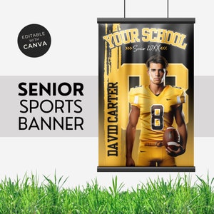 Football Senior Banner Template or Any Sport Yellow Gold Editable Canva Template Senior Sport Poster Editable Senior Night Gift 24X36IN