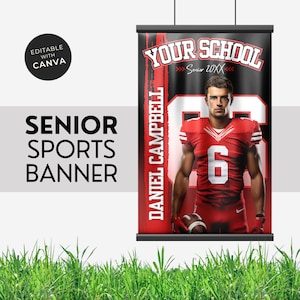 Football Senior Poster Red and Black Sports Banner Template or Any Sports Poster Template Red Banner High School Sports Banner Design 24X36