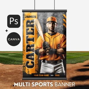 Baseball Senior Banner, Softball Banner Multi Sport Template, Basketball Soccer Football 24X36IN Canva Template & PSD Template Sports Banner