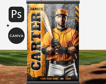 Baseball Senior Banner, Softball Banner Multi Sport Template, Basketball Soccer Football 24X36IN Canva Template & PSD Template Sports Banner